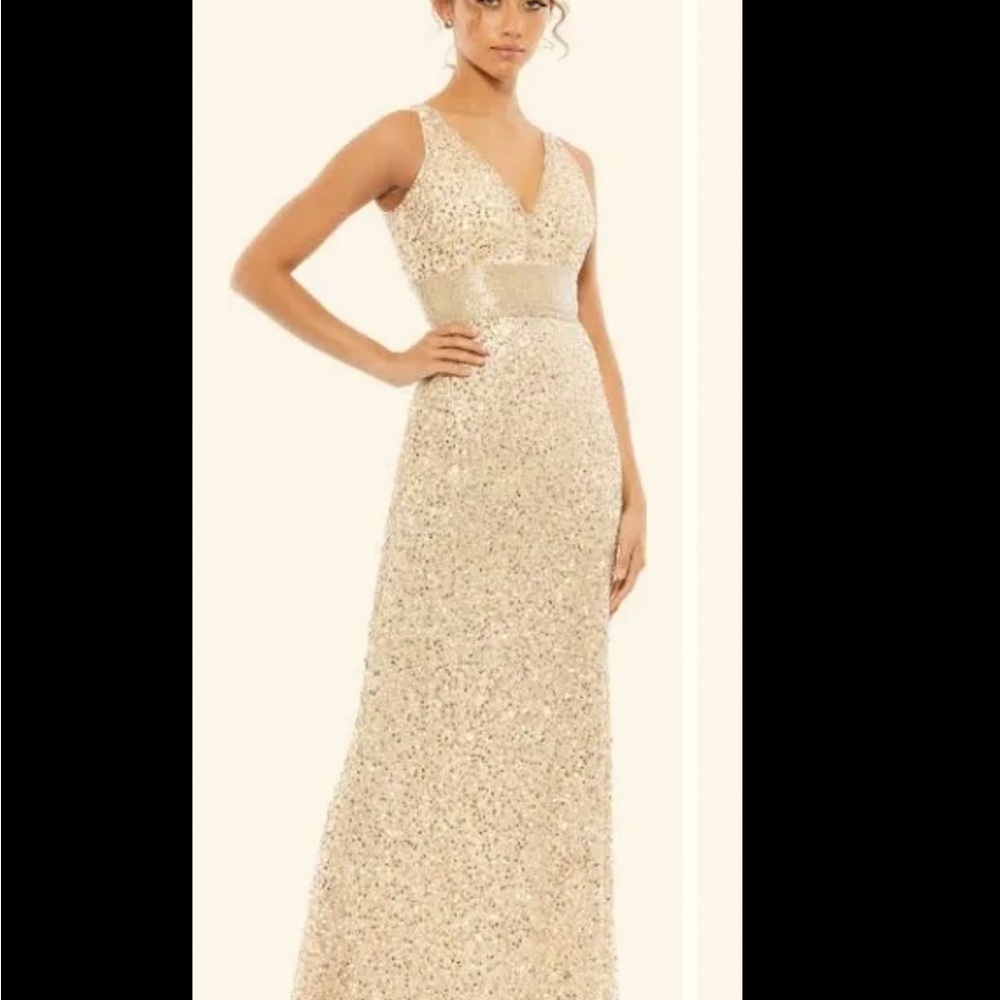 MacDuggal gold sequin gown
